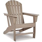 Signature Design by Ashley 1-Piece HDPE Outdoor Adirondack Chair, Driftwood | Durable weather resistant HDPE, 36-pound stationary frame, Comfortable 16.25-inch elevated seat, Sundown Treasure Series