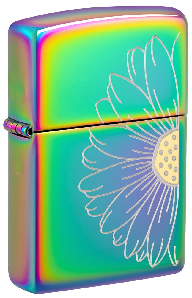 Zippo Windproof Lighter - Daisy Design - Chrome Brushed, Emblem - Refillable for Lifetime Use - Adjustable Flame - Gift Box - Metal Construction - Made in USA