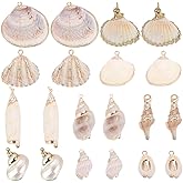 SUNNYCLUE 1 Box 20Pcs 10 Styles Seashell Charms Bulk Sea Shell Charms Large Gold Electroplated Natural White Conch Cowrie Ocean Beach Charm for Jewelry Making Charms Women DIY Necklaces Earrings Craft