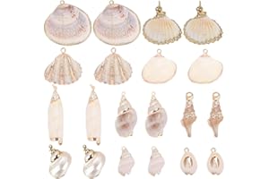 SUNNYCLUE 1 Box 20Pcs 10 Styles Seashell Charms Bulk Sea Shell Charms Gold Electroplated Natural White Conch Cowrie Ocean Beach Charm for Jewelry Making Charms Women DIY Necklaces Earrings Crafts