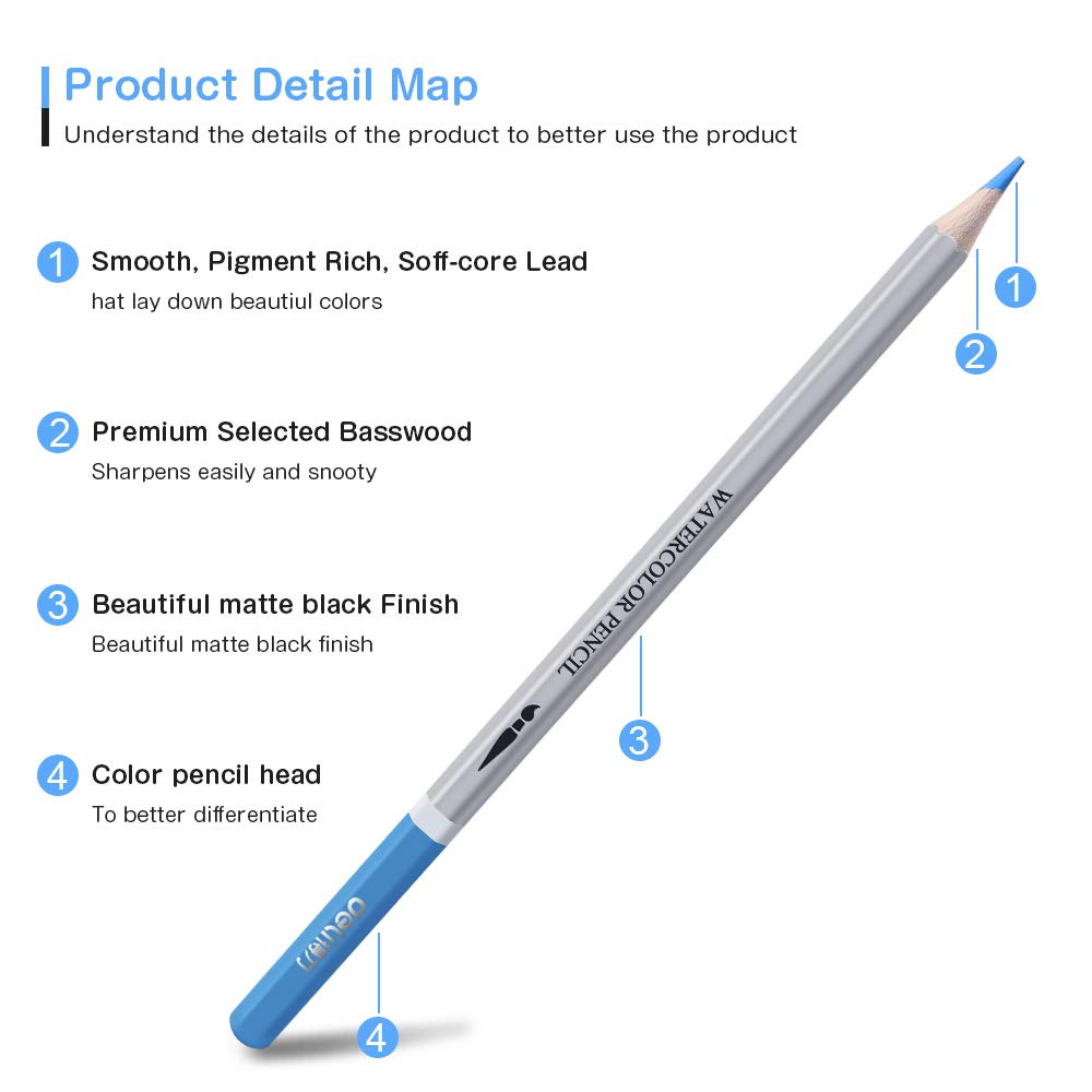 Watercolor Pencils,48 Colored Pencils Set Premier Soft Core,Multicoloured Art Drawing Pencils in Bright Assorted Shades, Ideal for Coloring, Watercolor Techniques