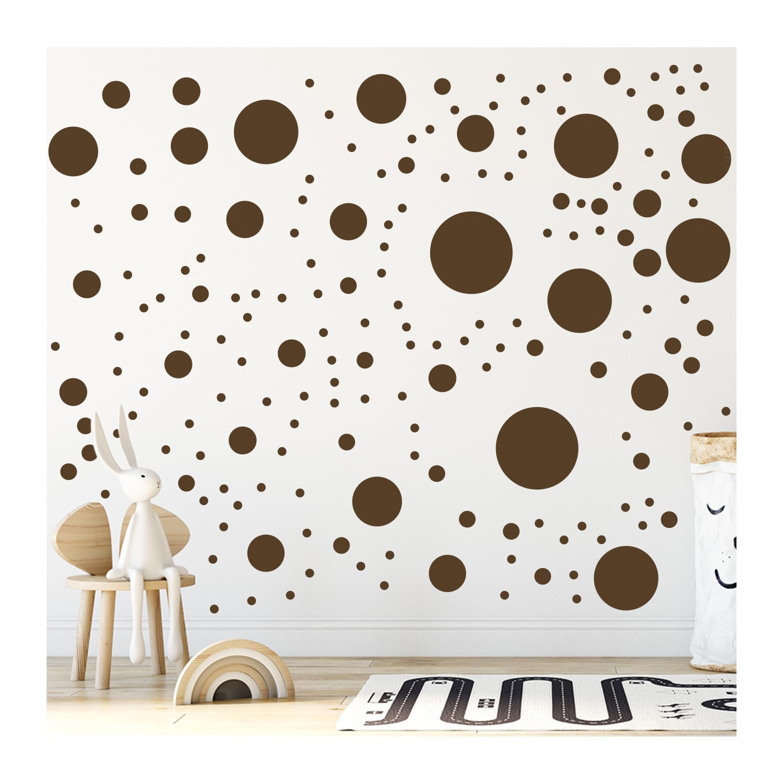 StickerDeen 500+ Assorted Polka Dot Circle Wall Stickers for Kids Bedroom Living Room, Classroom, Playroom Decor Removable Vinyl Wall Stickers Dots Wall Decals (Brown)