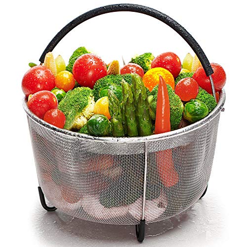 Bonison Stainless Steel Steamer Basket for Instant Pot, with Silicone Wrapped Handle, Custom Fit for 5/6 QT or 8 QT InstaPot Pressure Cooker. Perfect for Steam Egg, Meat, Veggie. (8 QT)