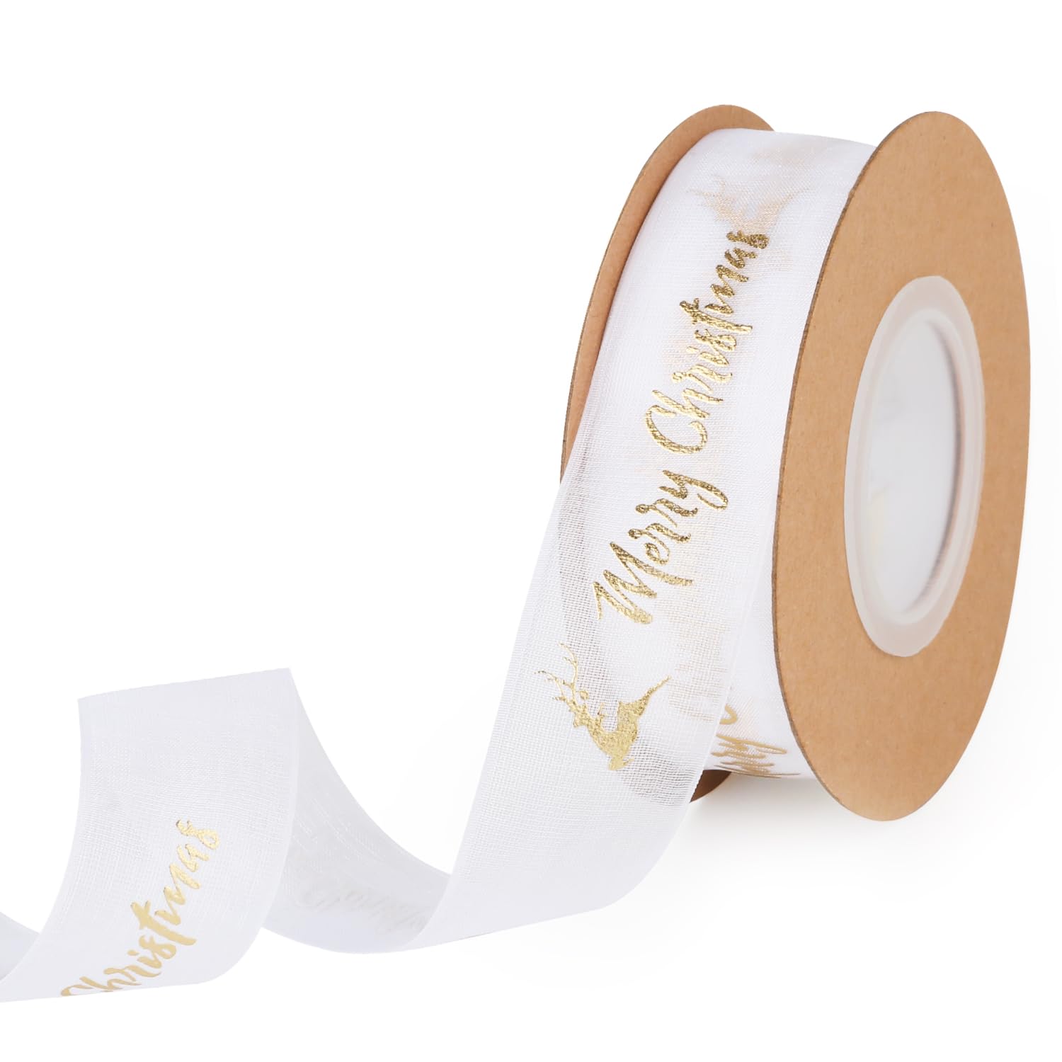 Merry Christmas 30 Yard Gift Wrapping Bronzing Style Wired Ribbon for Christmas Tree Crafts