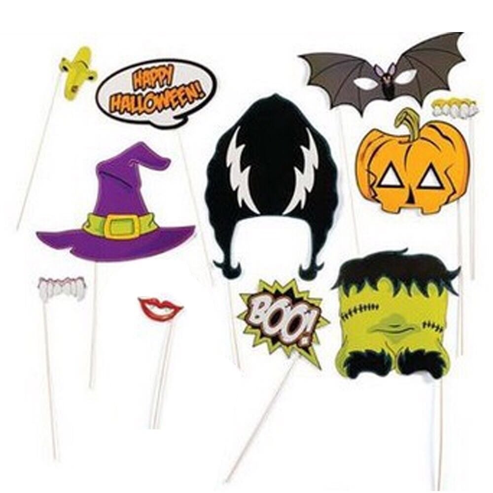 Halloween Photo Props(24 Pcs),Creative Photo Booth Props with BOO Pumpkin Essence, Batman, Horror Skull for Halloween Party