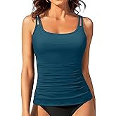 Women Tankini Swim Top Only - Tummy Control Swimsuit Bathing Suit Top (Available in Plus)