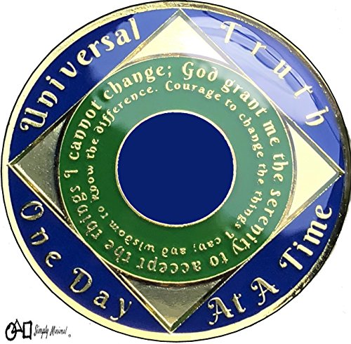 Simply Minimal 5 Year NA Gold Plated Recovery Clean Time Coin, Medallion + Plastic Capsule, Display Case (Blue/Green)