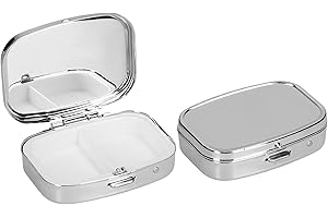 kwmobile 2 Compartment Pill Box - Set of 2x Stainless Steel Travel Box Organizer For Tablets and Prescriptions - Silver