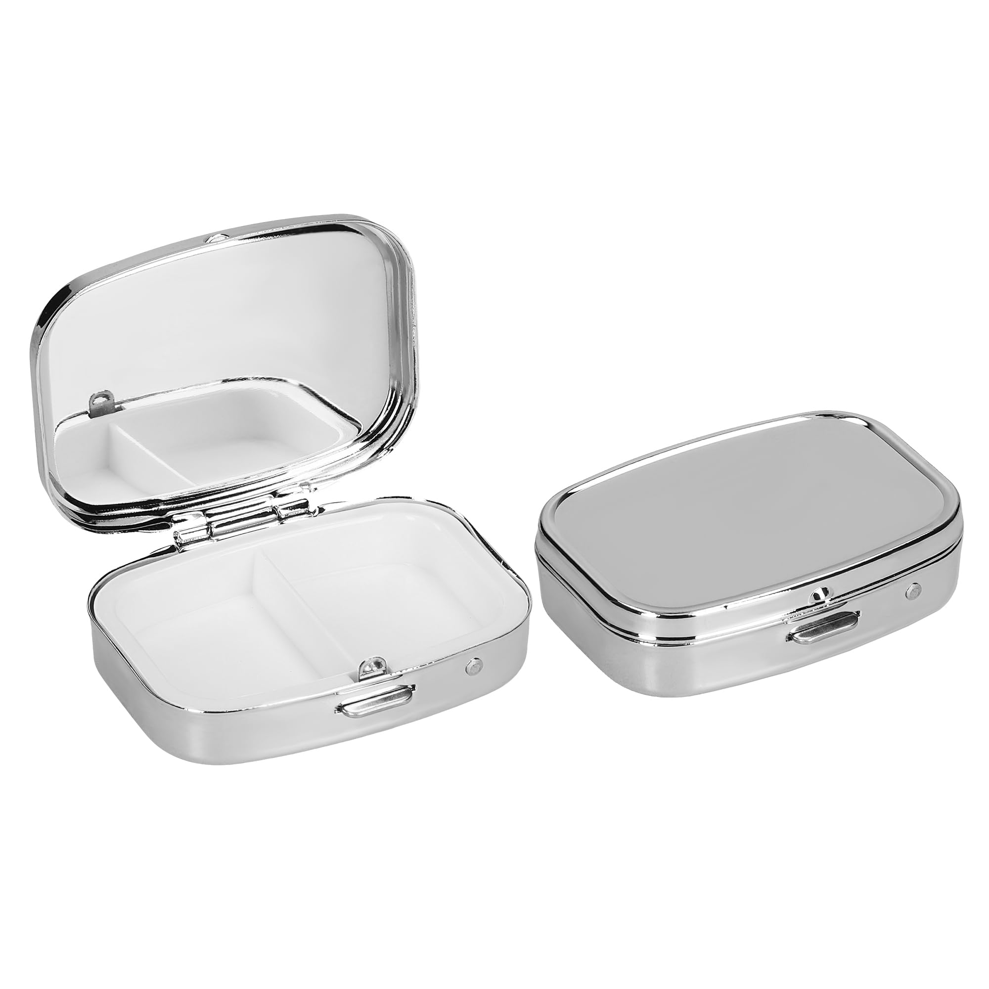 kwmobile 2 Compartment Pill Box - Set of 2X Stainless Steel Travel Box Organizer for Tablets and Prescriptions - Silver