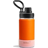 Mollcity Kids Water Bottle-12 oz Stainless Steel Vacuum Insulated Sports Water Bottle for School, Reusable Metal Travel Water Flask with Silicone Boot (Orange)