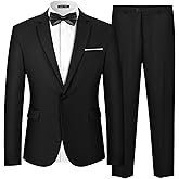 MAGE MALE Men's 2 Piece Suit One Button Slim Fit Formal Wedding Prom Tuxedo Suits Blazer Pants with Bow Tie Set