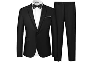 MAGE MALE Men's 2 Piece Suit One Button Slim Fit Formal Wedding Prom Tuxedo Suits Blazer Pants with Bow Tie Set
