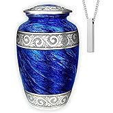 AmericUrn Set of 2 Eternal Blue Cremation Urn for Human Ashes – Adult Male & Female 1 Large Urn with 1 Memorial Necklace