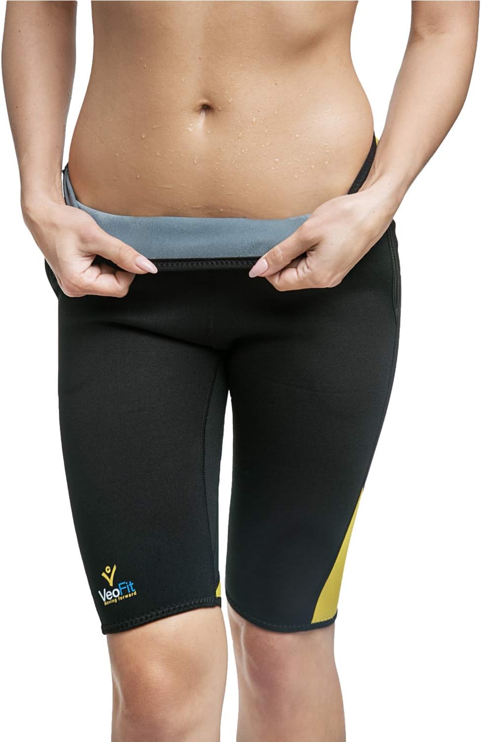 VEOFIT-Damen Kurze Schwitzhose zum Abnehmen – Ideal für einen Flachen Bauch, Feine Oberschenkel und Gekräftigten Gesäße -ANGEBOTEN: Hülle + Fitness Trainingsprogramm mit Ernährung Tipps
