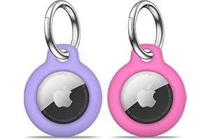 【2 Pack】 MOLOSLEEVE Airtag Holder Air Tag Case with Keychain, Anti-Scratch Airtags Key Chain for Apple Air Tags, Airtag Accessories for GPS Item Finder Tracker, Pink+Purple