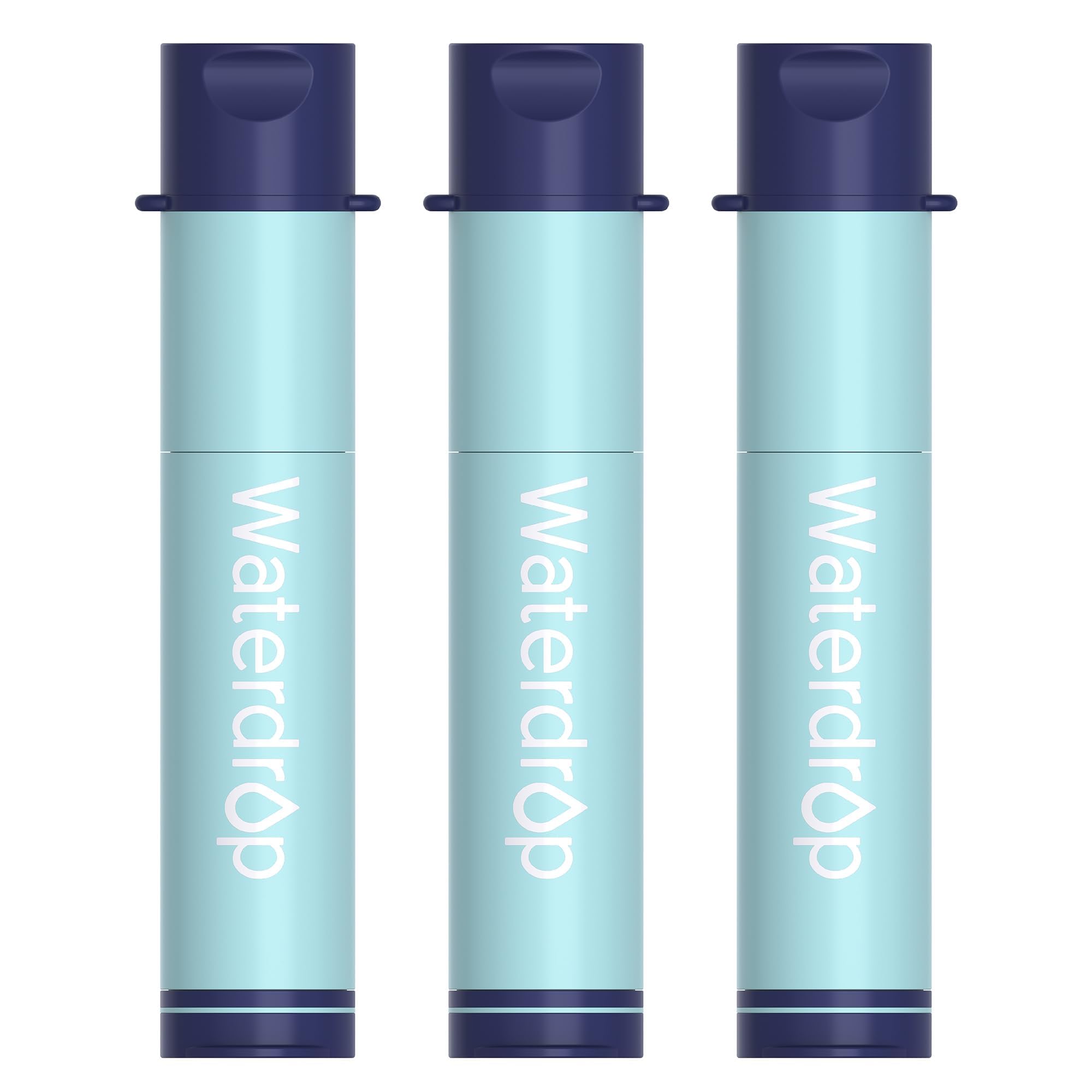 Waterdrop Water Filter Camping, 0.1 Micron Water Filtration System, 3 Pack Water Filter Outdoor Drinking Water Purifier for Emergency Hiking Travel (Light Blue)