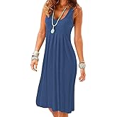 Camisunny Women Casual Loose Tank Dresses Sleeveless Beach Vacation Dress Swing Pleated U Neck Fashion Soft