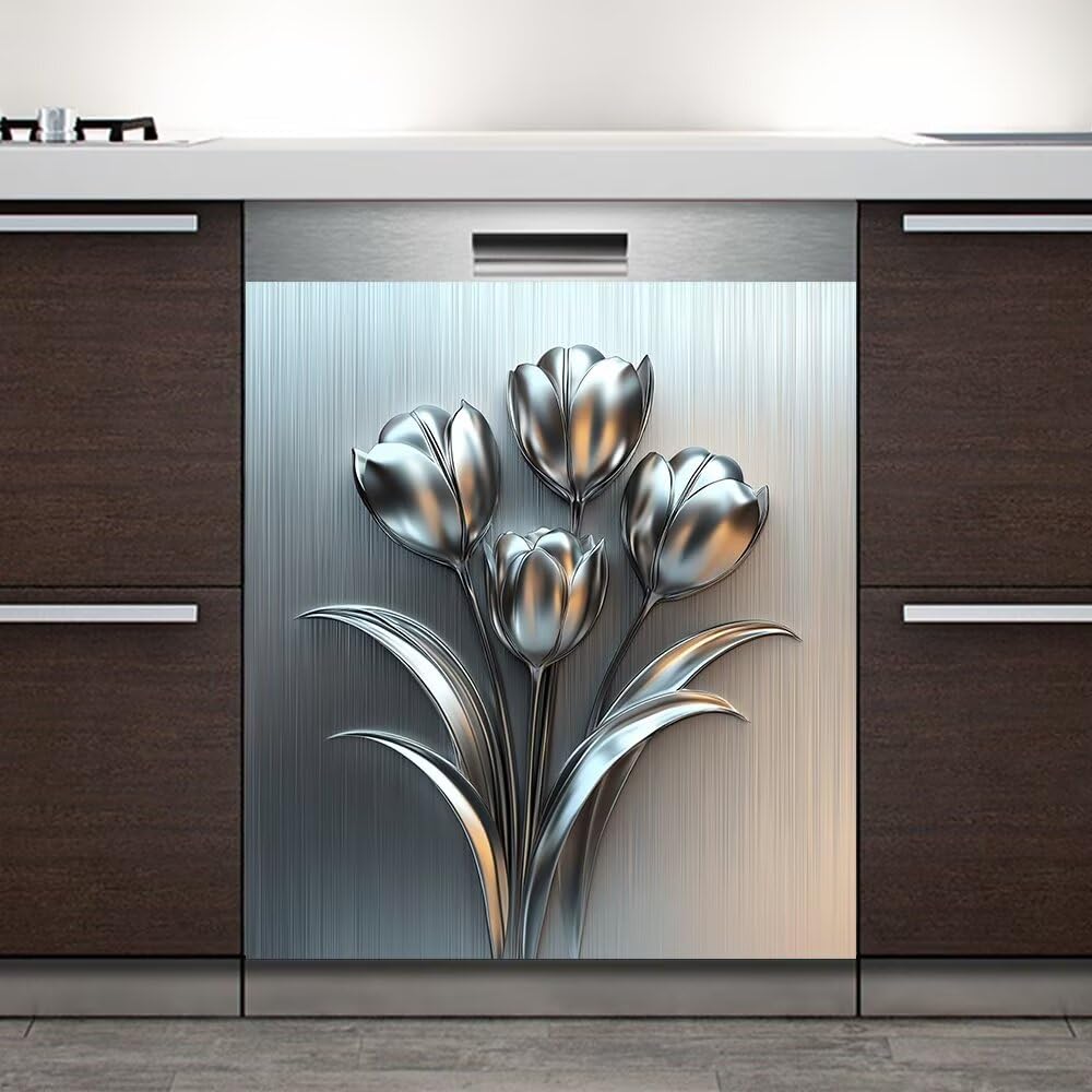 Photo 1 of ** SIMILAR*
Stainless Steel Design Silver Flower Wallpaper Magnetic Dishwasher Sticker,Refrigerator Magnet Door Unique Refrigerator Decal Panels for Kitchen Appliances 23 x 26inchs