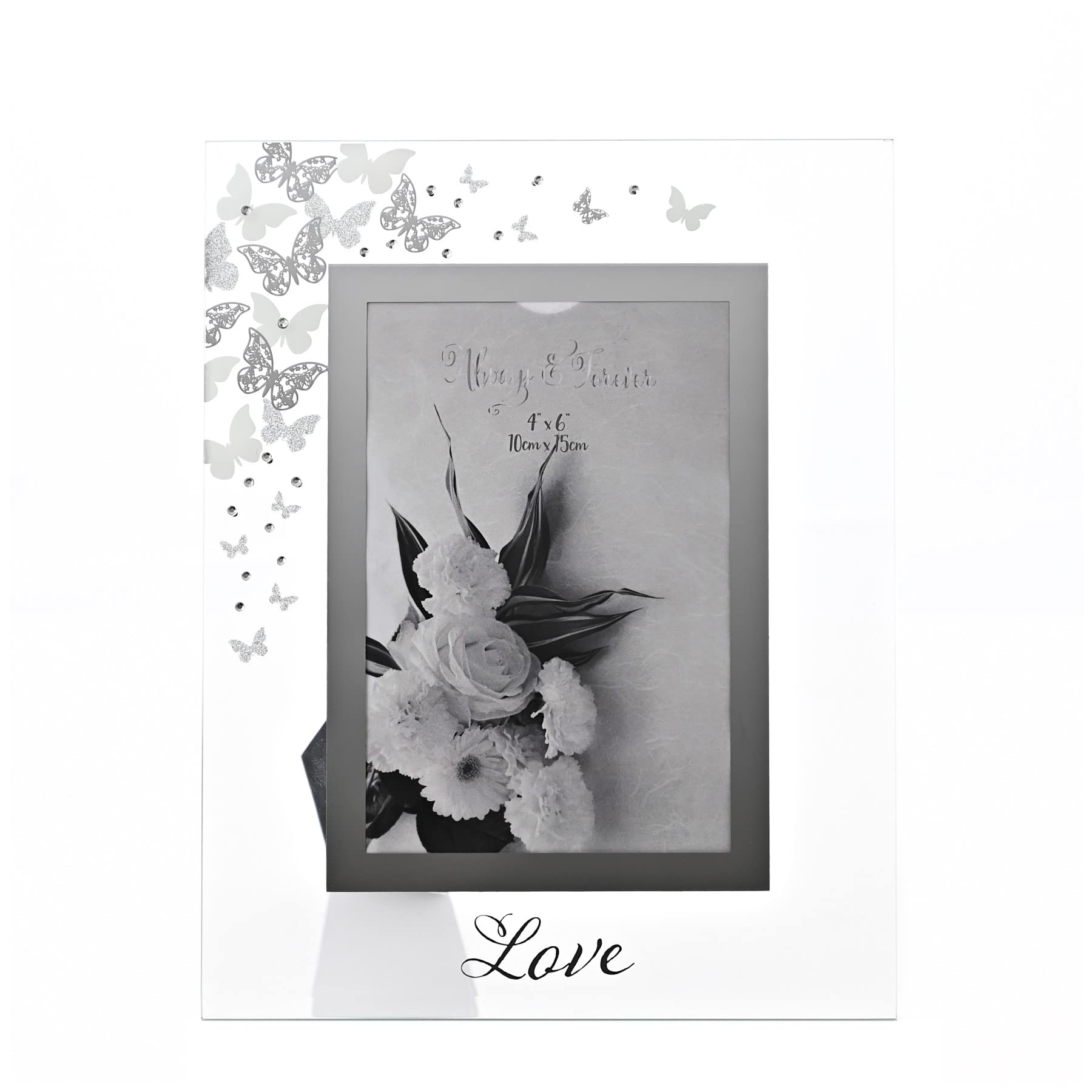 Widdop Love Glass Photo Frame with Butterflies and Diamantes - 4''x6''