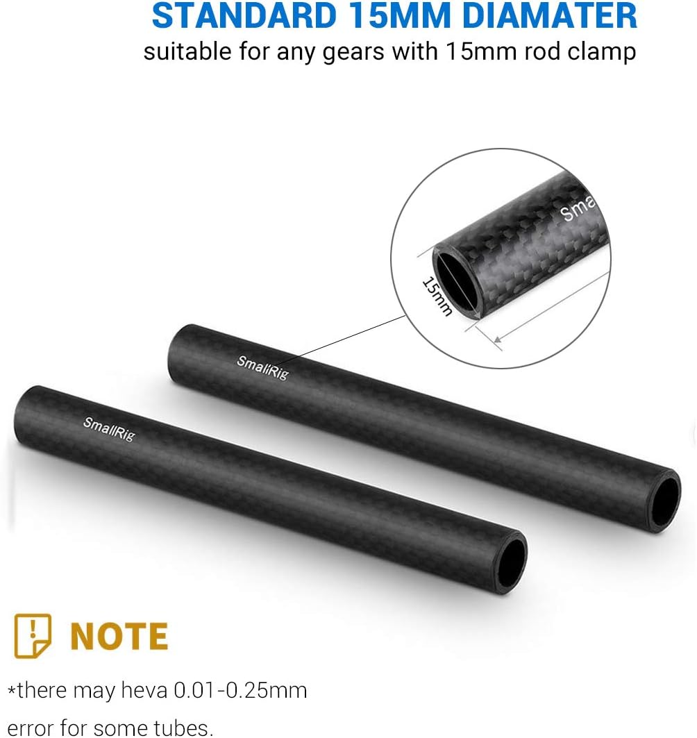 SMALLRIG Carbon Fiber 15mm Rods 6 Inches (2 PCS) - 1872, black, 6 inch/ 15cm - Image 5