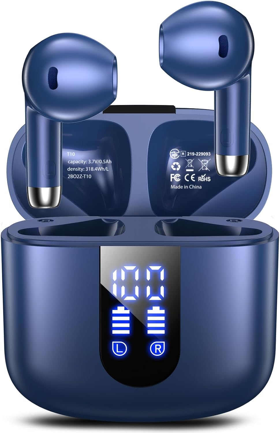 Haqquio Wireless Earbuds, Bluetooth Headphones with Deep Bass Stereo, 48H Playback Ear Buds with LED Power Display, Lightweight, IPX7, in-Ear Earphones with Mic for iPhone/Android/iPad, Blue Image