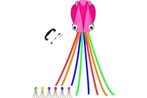 Simxkai Octopus Kite for Kids & Adults, Easy to Fly Beginner Kite for Boys & Girls, 28''*158'' Large Soft 3D Beach Kite for Outdoor Activities (Pink)