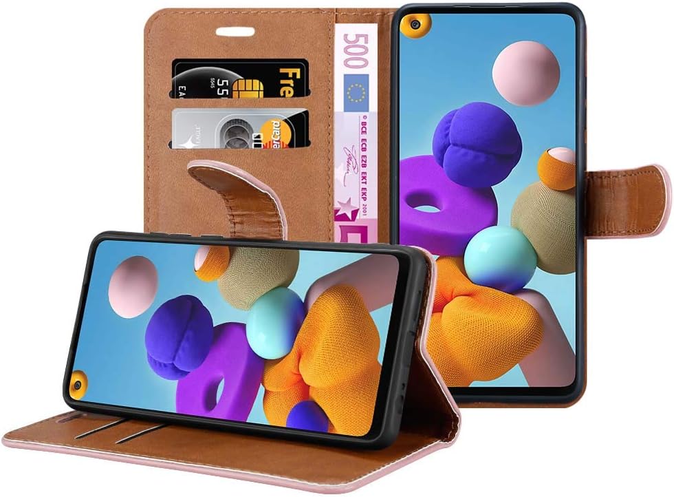 iCatchy For Samsung Galaxy A21s Case Leather Wallet Book Flip Folio Stand View Cover compatible with Samsung Galaxy A21s (6.5") Phone Case (Rose Gold) - Image 3