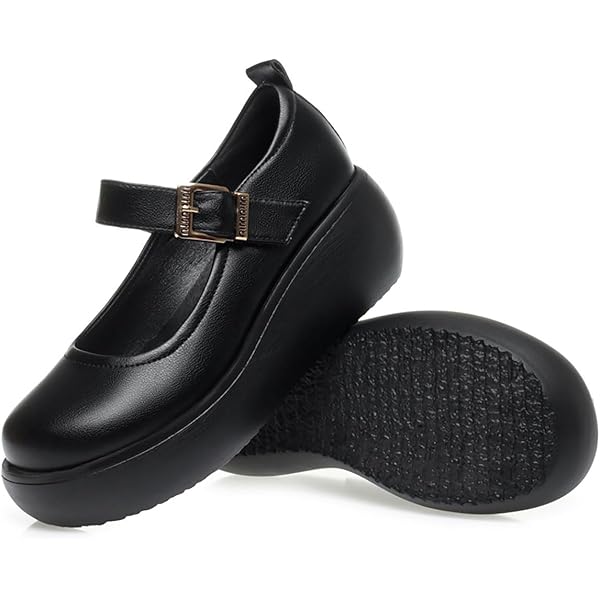 Women's Retro Mary Jane Shoes - Comfortable Platform Wedge Heels With Buckle Strap For Work & Dress