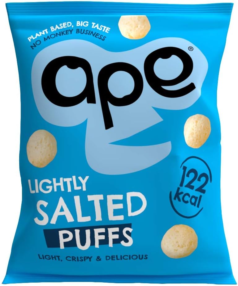 Ape Puffs Sharing Bags - 8 x 80g - Lightly Salted - Vegan, Gluten Free, Dairy Free, All Natural, Source of Fibre, Palm Oil Free. Case of 8 Bags