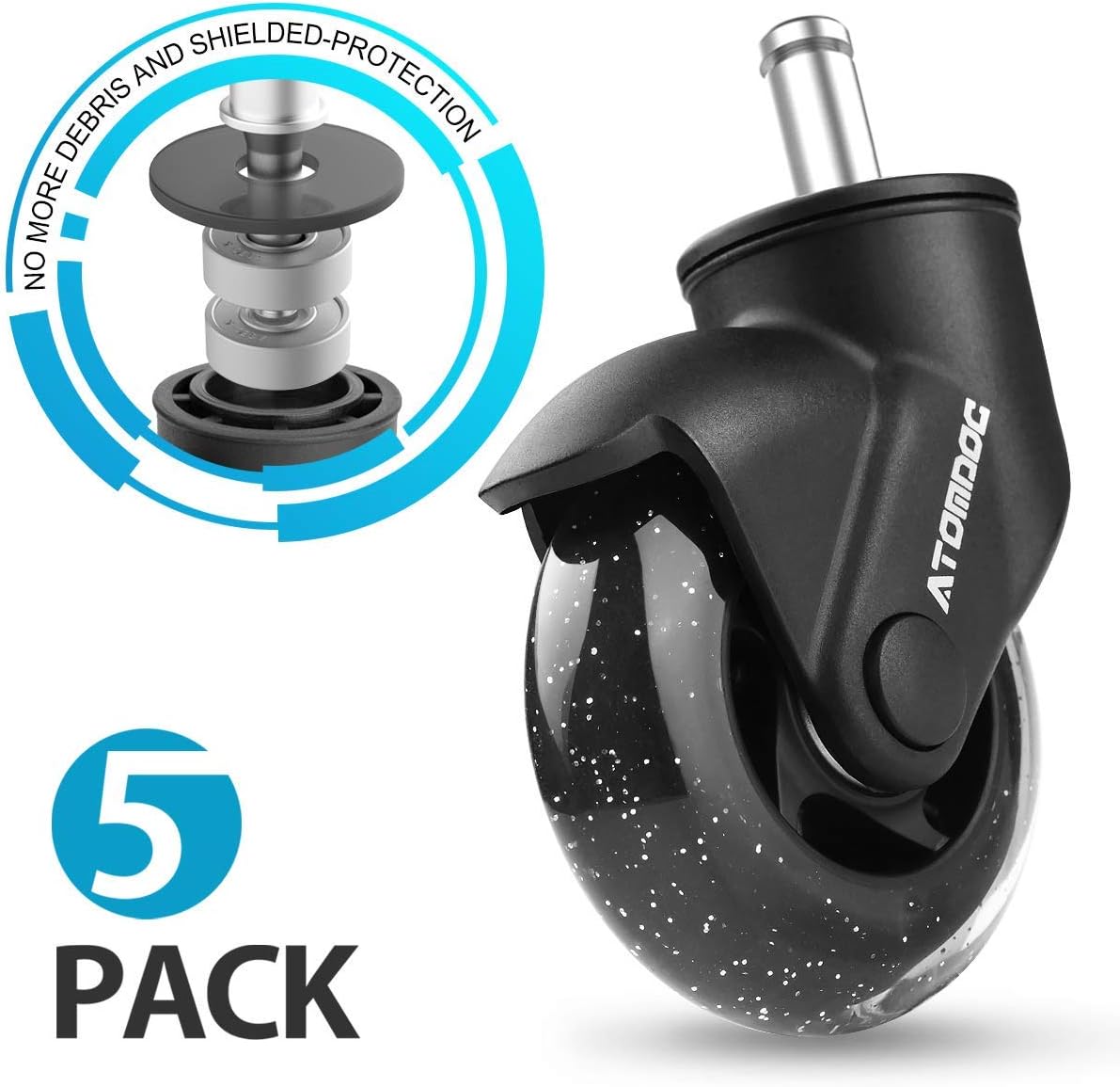 ATOMDOC Office Chair Caster Wheels, 3" Newly Lightweight Caster Wheels & Revolutionary Swivel Vertical Axle, Safe Protection for All Floors Including Hardwood, Set of 5 : Office Products