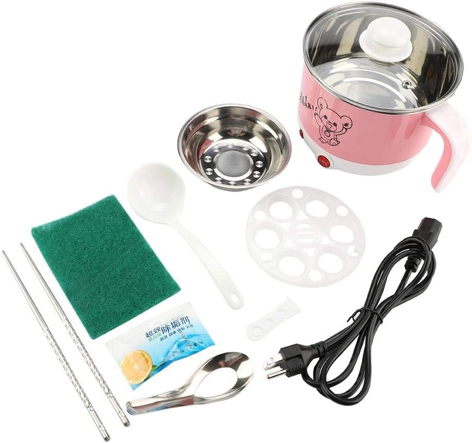 ??????????? ?????????????????? ???????????? ???????????wosume Mini Cooking Pot -Mini Stainless Steel Electric Cooking Pot Rapid Noodles Cooker for Dormitory Home 110-220V 1.8L (Pink)