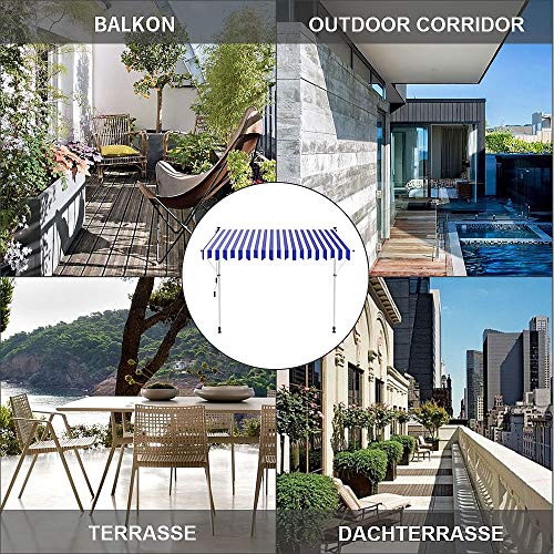 Melko Klemmmarkise 250cm Balkomarkise ohne Bohren Sonnenschutz Grau Terrassenüberdachung Sonnenmarkise Markise – Bild 6
