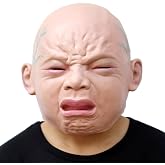 CreepyParty Crying Face Mask, Character Costume for Halloween Party | Full Head Natural Latex Crying Face Mask for Halloween Costumes, Comedy Skits, Stage Scenes and Photo Events
