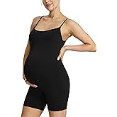 POSHDIVAH Women's Maternity Spaghetti Strap Bodysuit Shorts Pregnancy Bodycon Jumpsuit Sleeveless Tank Top Romper Shapewear