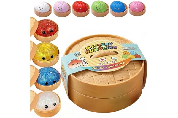 Dumpling Squishies Mystery Box, 10 Colors Random Mystery Glitter Dumpling Squishies Toy Gift Box, Colorful Stress Balls Fidget Sensory Toy Desk Toys for Kids Adults (1pcs, One Size)