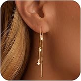 NECOCY Valentine's Day Gift 14K Gold/Silver Plated Dangle Earrings for Women Dainty Long Hanging Chain Earrings Trendy Dangling CZ/Pearl Threader Earrings for Women Jewelry
