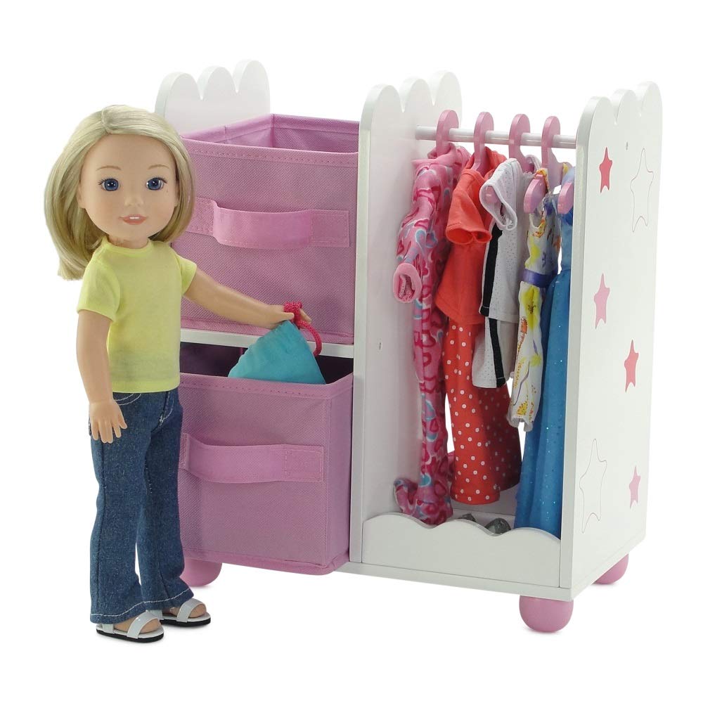 Pink Doll Armoire Closet With Star Detail Comes With 5 Doll