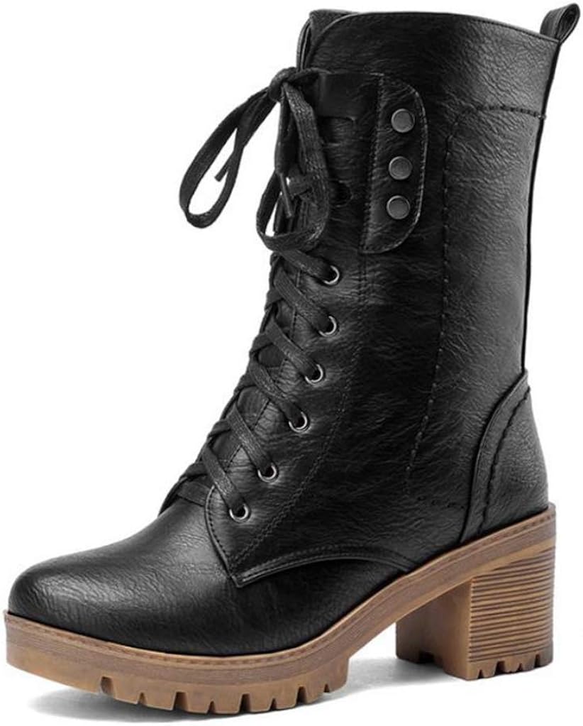 Women Leather Boots Half Short Boots Square Heel Cross Strap Lace Up