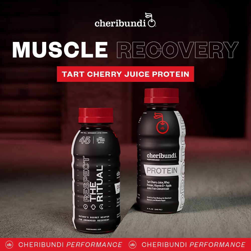 Cheribundi Tart Cherry Juice Protein | Tart Cherry Juice with Whey Protein | Athletes Recovery Drink | Promotes Restorative Sleep, Muscle Recovery & Boosts Athletic Performance | 8 floz (24 Pack)