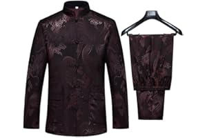 wecotton Tang Suit Men Hanfu Chinese Traditional Clothes Kung Fu Shirt Uniform Long Sleeved Coat Tops and Pants