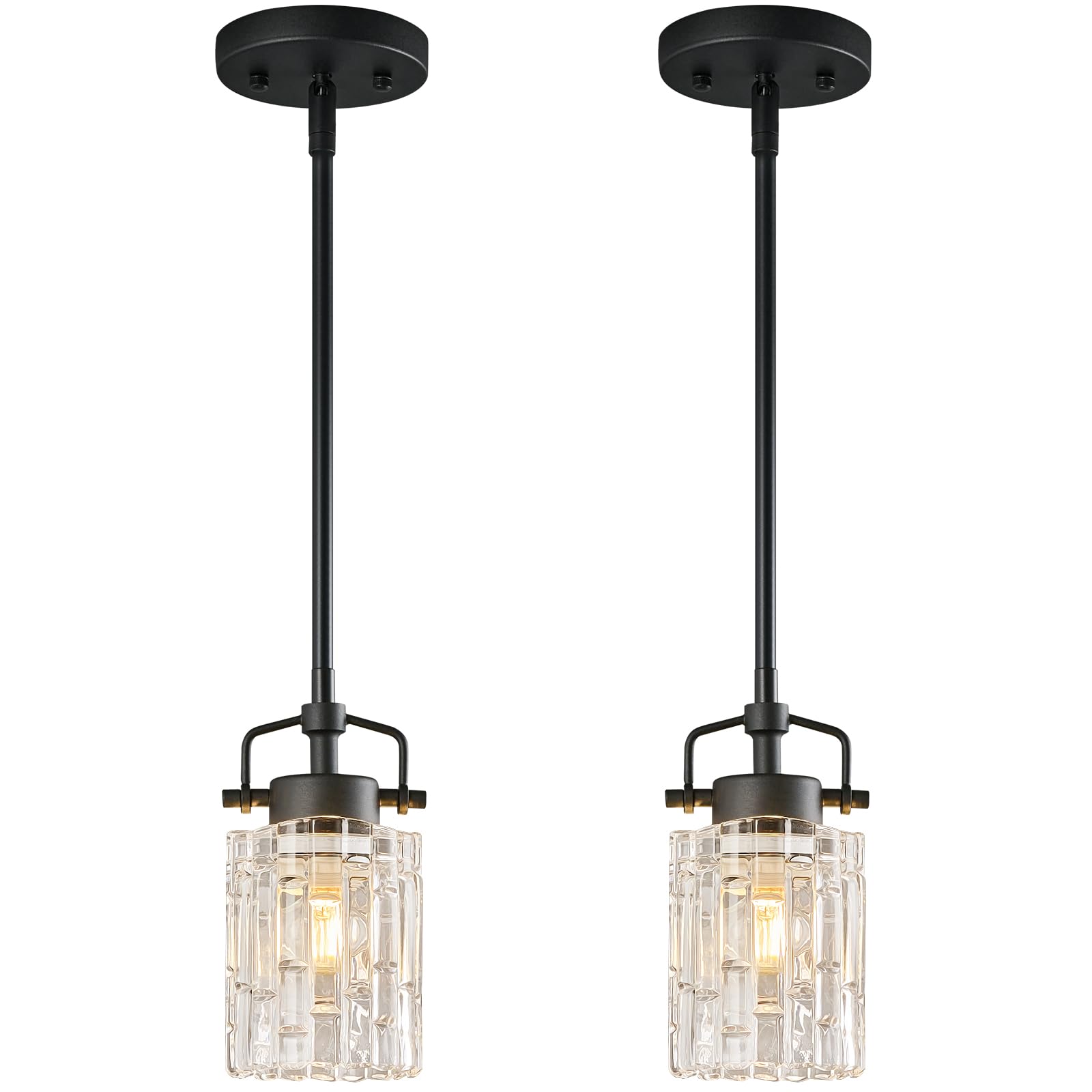 Photo 1 of FDPBY Pressed Glass Pendant Lights Kitchen Island 2 Pack Metal Rod Black Pendant Light Modern Farmhouse Pendant Lighting for Bedroom Bathroom Hanging Light Fixtures