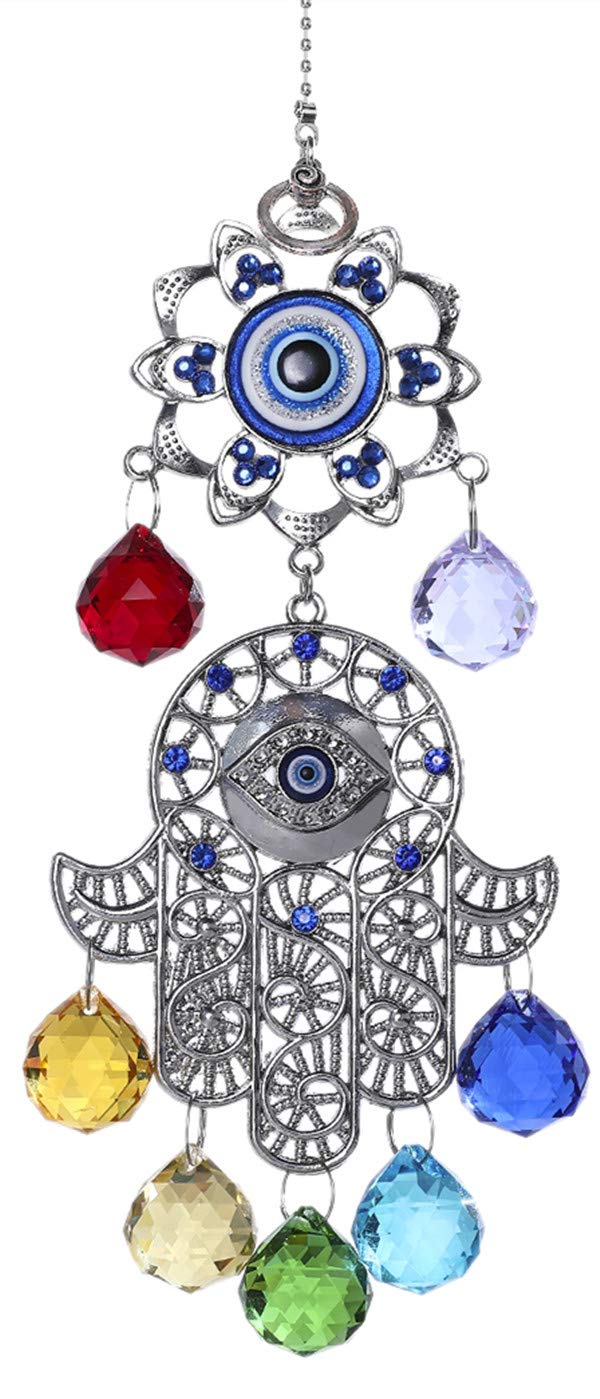 Chakra Energy Crystal Balls Suncatcher Hamsa Hand of Fatima Turkish Blue Evil Eye For Home Garden Window Hanging Decor Lucky Gift