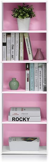 Furinno LUDER 5-Cube Bookshelf White/Pink 40.1W x 132.1H x 23.9D cm view 4