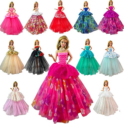 Barwa Lot 7 Pcs Doll Dresses Handmade Fashion Wedding Party Ball Gown Lace Dresses Outfits for Barbie Doll Clothes Birthday