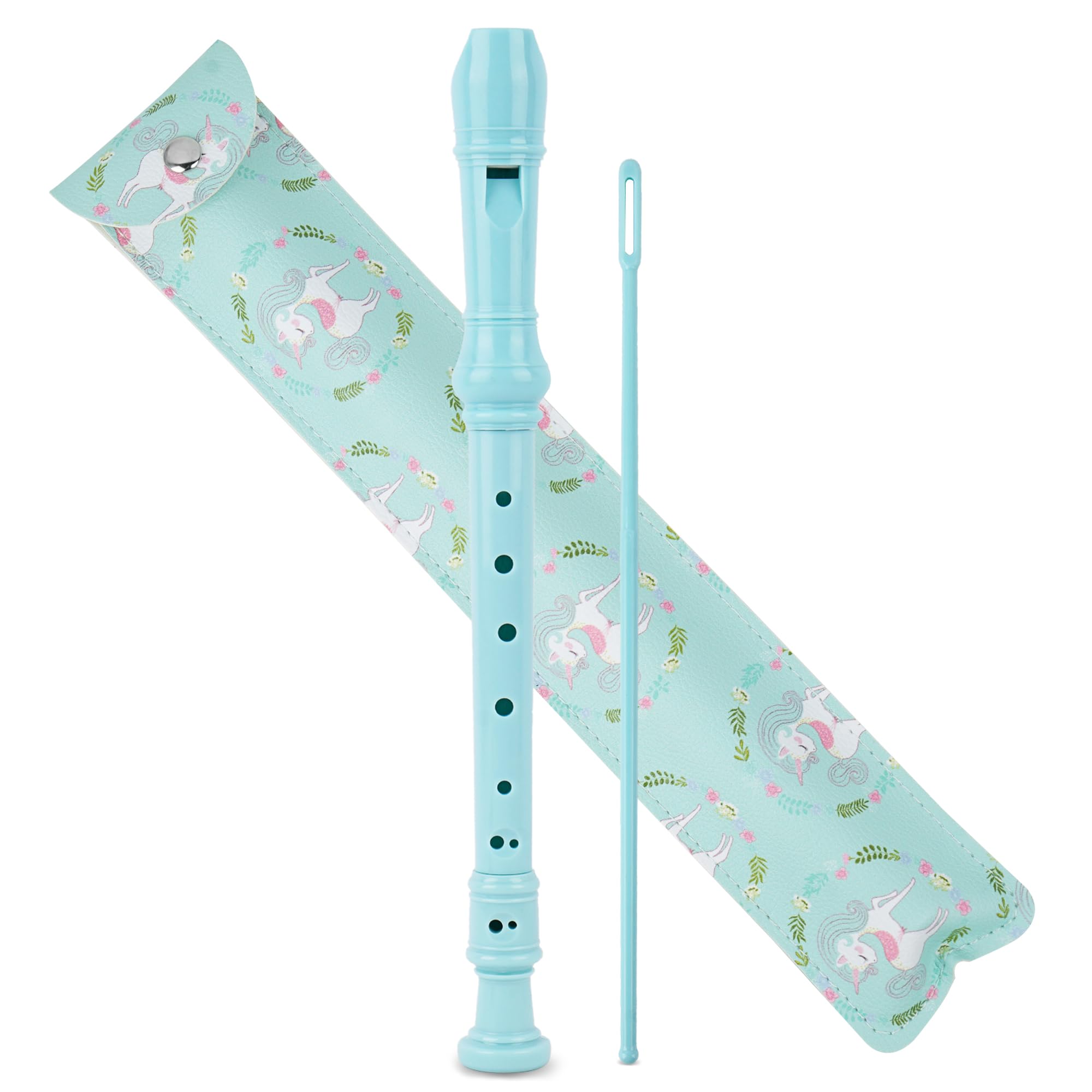 Czzmy Recorder Instrument for Beginner Kids Adults,8-Hole Soprano Descant Recorder Music Flute with with Cleaning Rod & Leather Case For School Student Home Entertainment(2-Green Unicorn)
