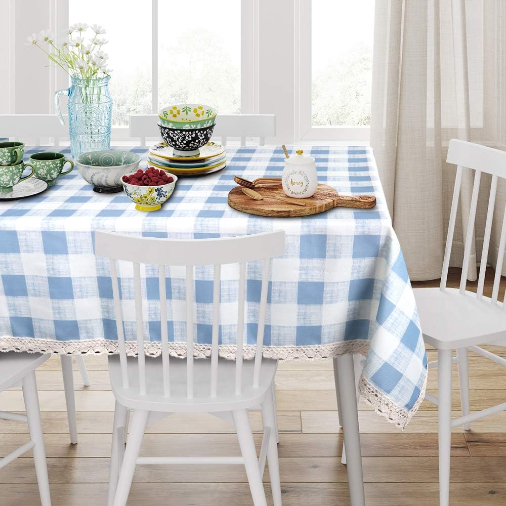 Best 60 inch blue and white check polyester table cloth
