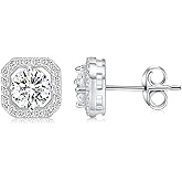 MDFUN Moissanite 925 Sterling Silver Halo Square Stud Earrings 5mm 1Ct Artificial Diamond Earrings for Women Men