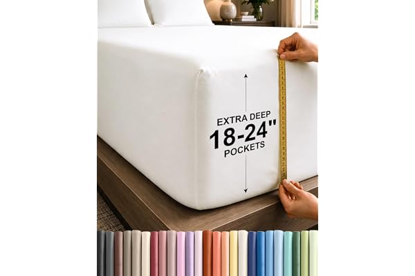 CGK Linens Extra Deep Queen Fitted Sheet Only - Antique White | Easily Fits 18 inch to 24 inch Mattress, Soft, Wrinkle Free,