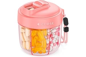 AUVON Portable Pill Dispenser to Store 7 Various Supplements, Travel Pill Organizer Bottle with Anti-Mixing Design, Arthritis-Friendly Pill Container with Wide Opening & Slider Lid, 20 Blank Stickers