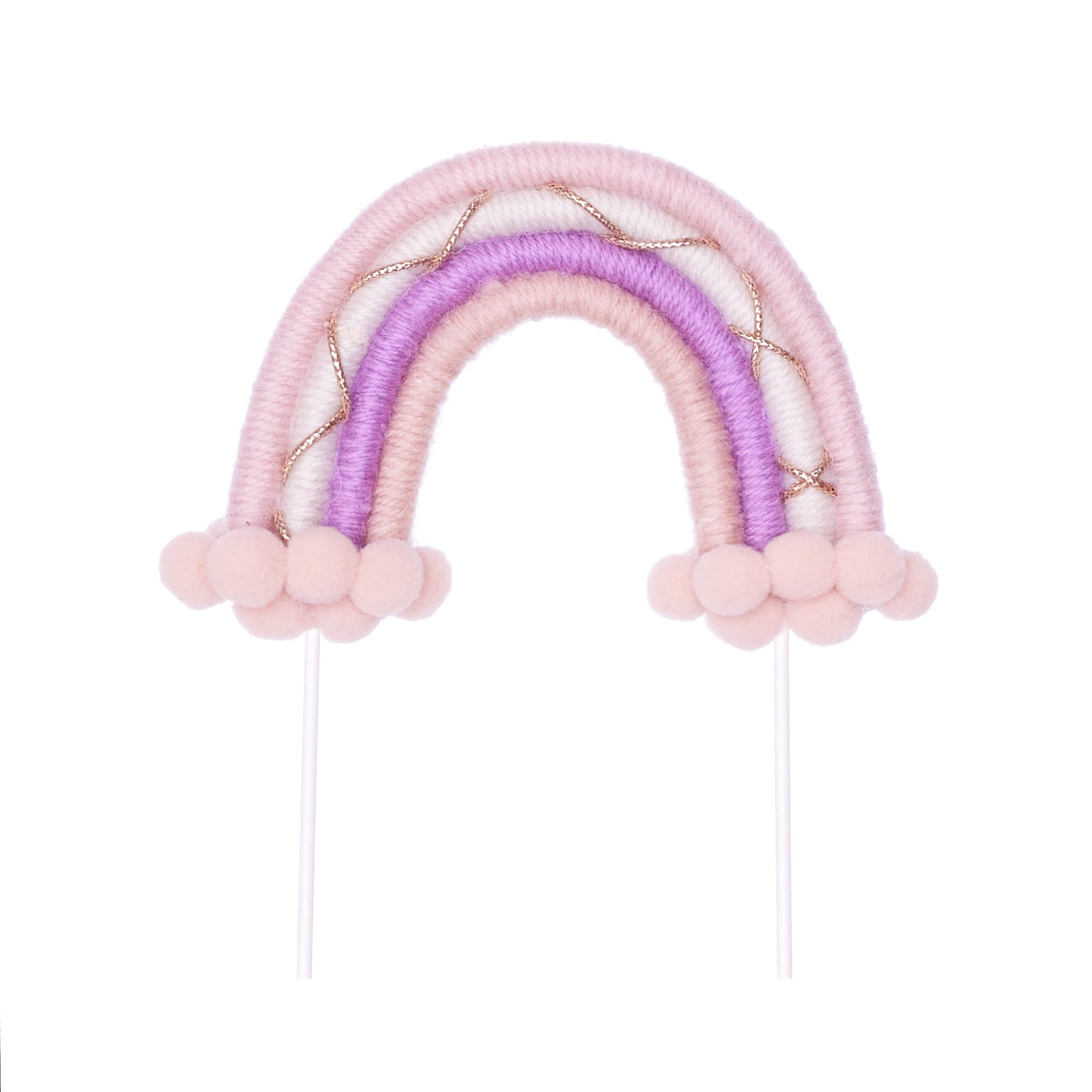 The Baked Studio - Boho Braided Rainbow And Cloud Cake Topper For Cake Decorating For Birthdays Baby Shower Christenings (Boho Rainbow - Pink, Purple & Gold)